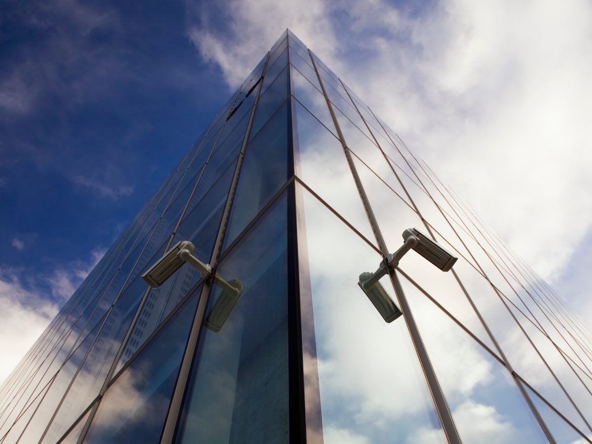 Security cameras on a commercial building in Little Rock, Arkansas